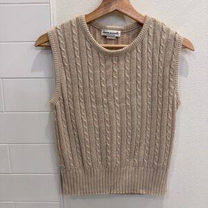Jason Maxwell Beige Cable Knit Sleeveless Sweater Vest Vintage Made in USA